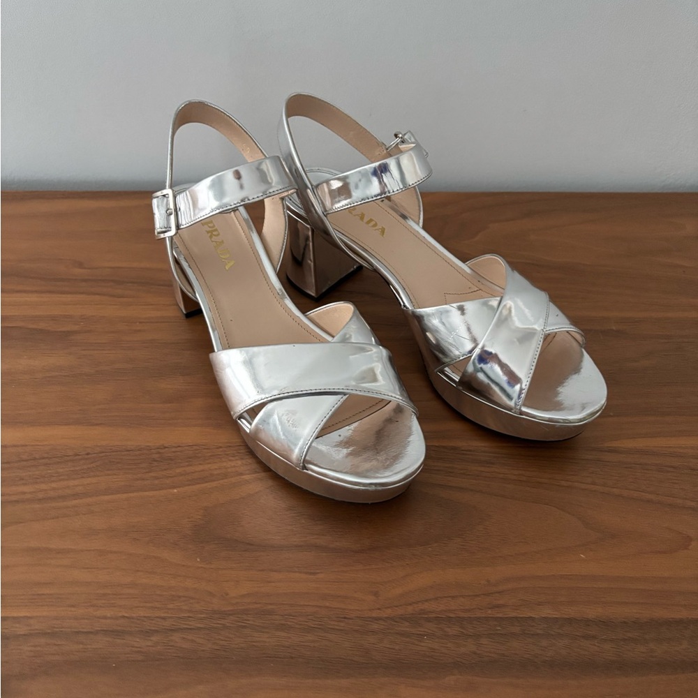 Silver Prada Platform Sandals